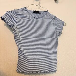 BRANDY MELVILLE Striped Lettuce Edge Tee • Size Small